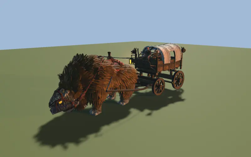 the carved carriage hitched to a saddled lox