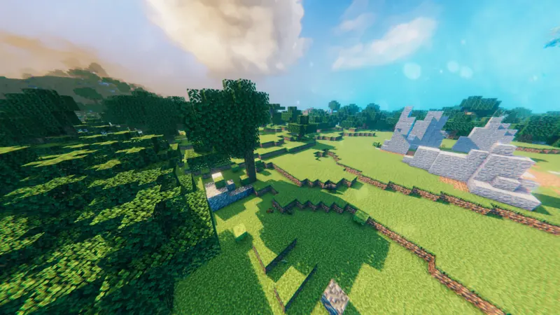 green meadows with terraces, trees and the sacrificial stones